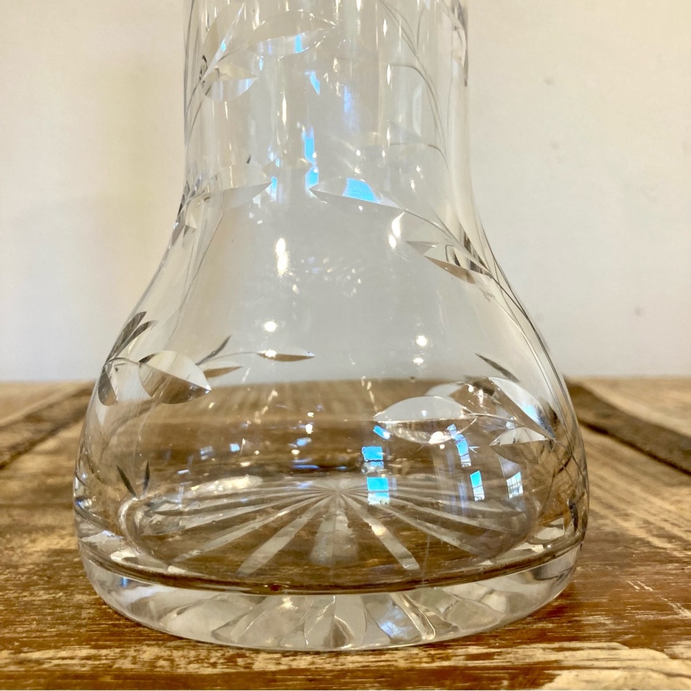 Vintage Etched Glass Vase with Floral Design Starburst Base Cottagecore Decor - Picture 5 of 12